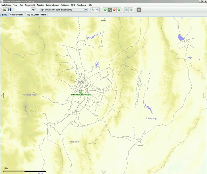 Screenshot Quaeldich.de Tourenplaner Anzeige Thailand mit erfassten Routen (25.12.2007)